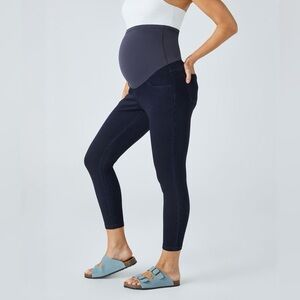 Halara Flex Super High Waisted Pockets Denim Maternity Casual 7/8 Leggings large